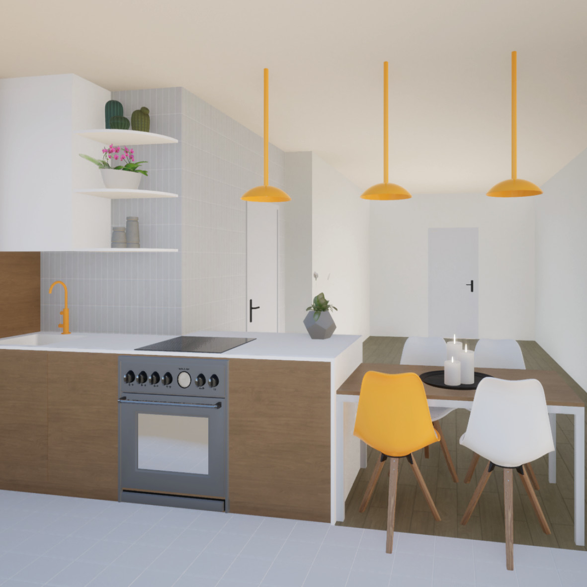 helio morgan menu architecte lille cuisine rénovation jaune bois blanc appartement vue 3D